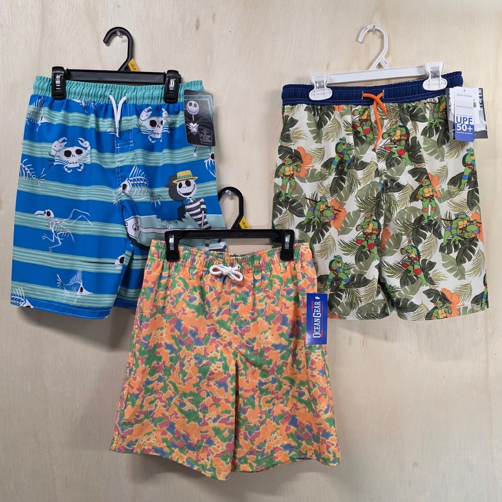 Boys Swim Trunks 3-Pack Bundle Size 10-12 TMNT Jack Skellington Ocean Gear NWT